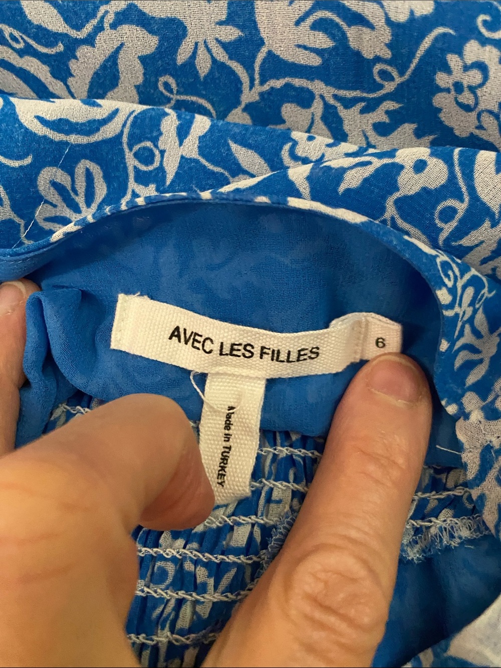 Avec Les Filles Blue and White Floral tiered full flowy skirt Maxi Dress 6 - Picture 12 of 12